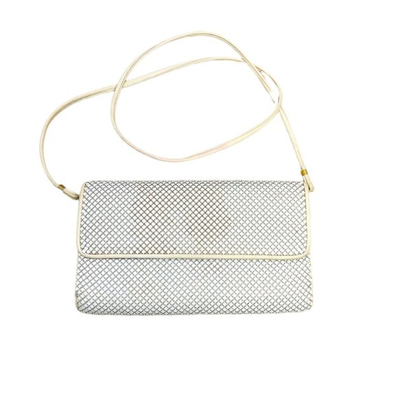 Vintage Whiting and Davis Ivory Metal Chain Mesh Clutch Purse 10" W x 6" H - Picture 2 of 6